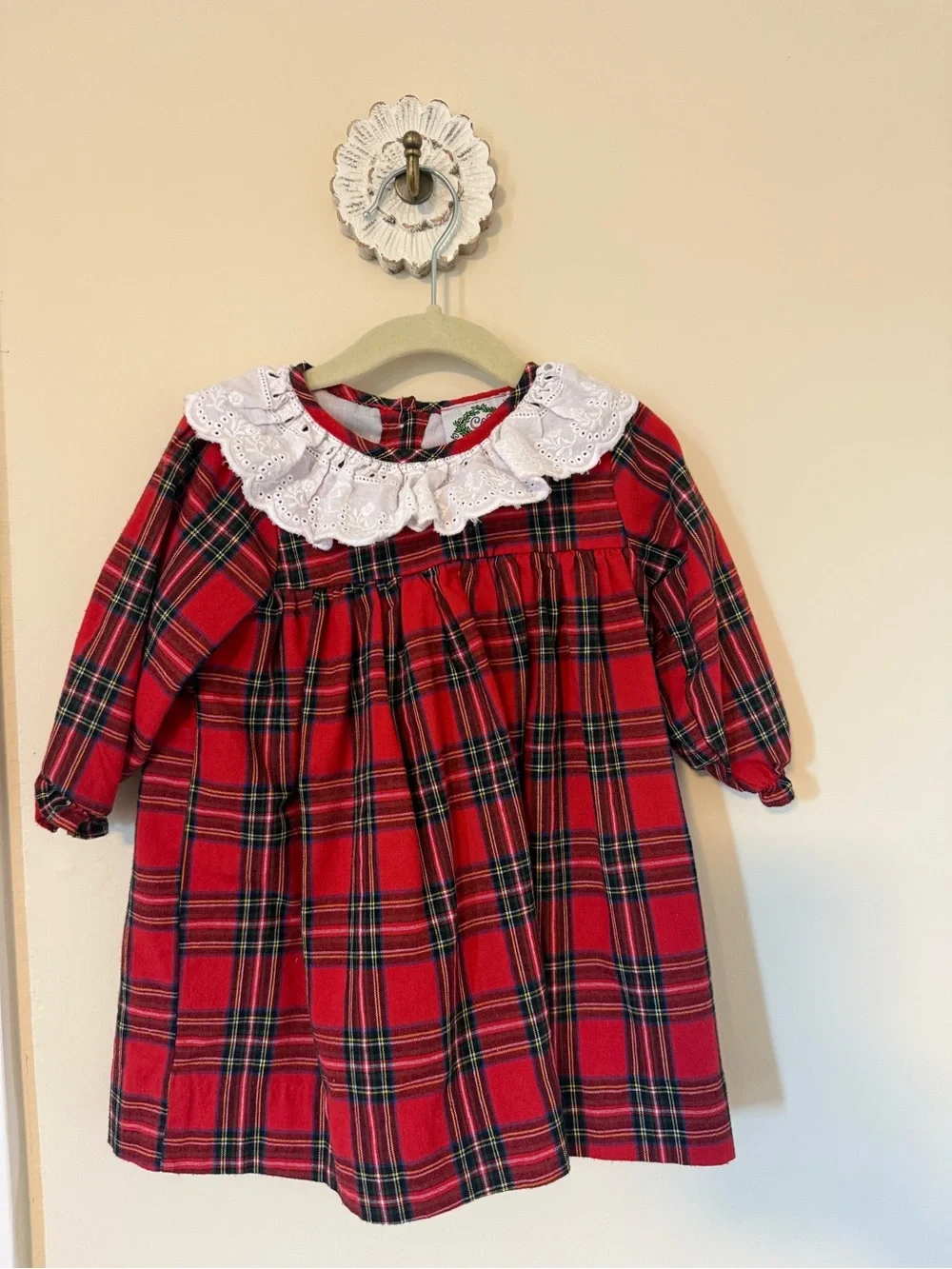 Cecil & Lou Classic Red Tartan Girls' Dress with White Eyelet Collar